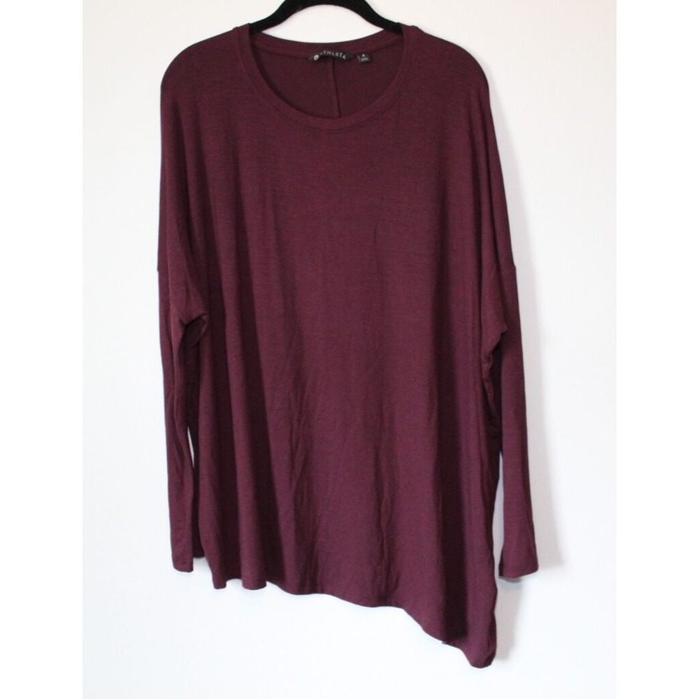 ✨2/$20 Athleta Cloudlight Asymmetrical Top Small Auberge Maroon Stretch Fall - Picture 2 of 9